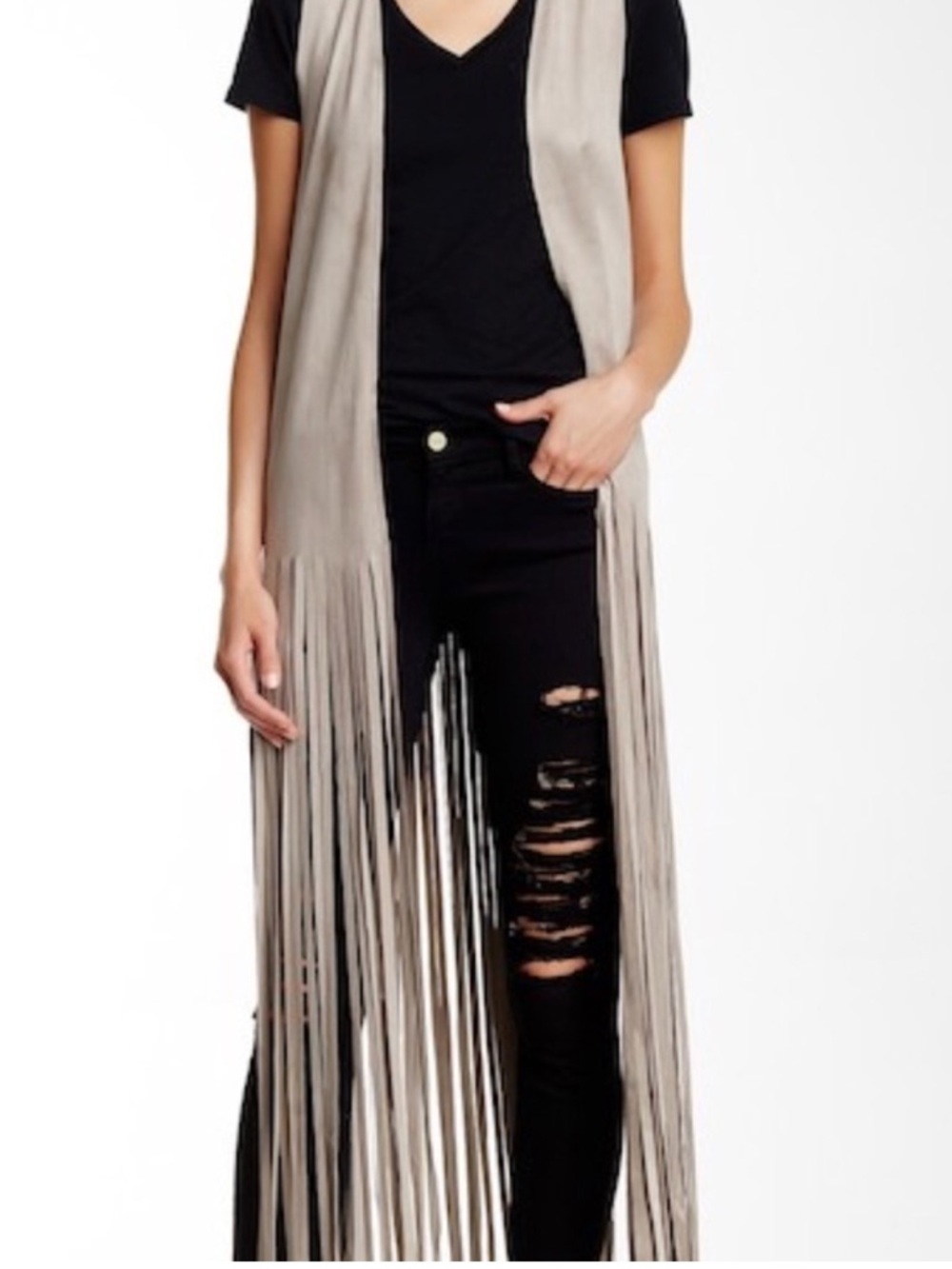 BB Dakota Suede Leather Fringe Duster Vest